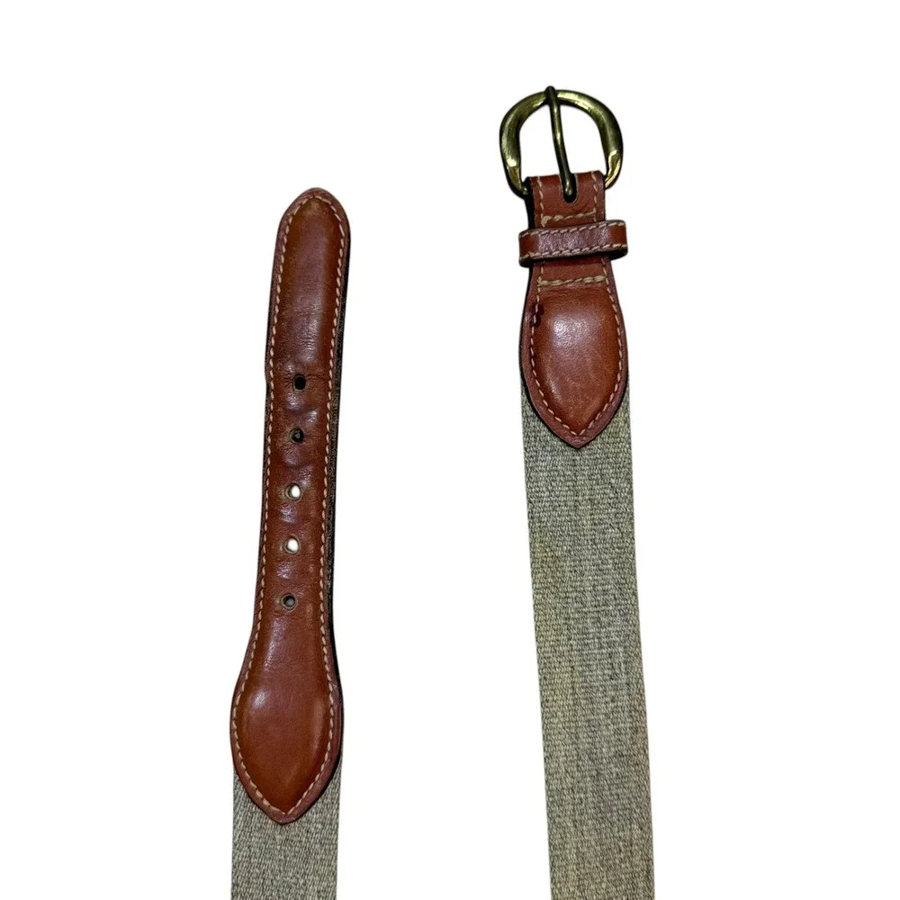 VTG Club Room Canvas Leather Belt Mens 38 Green Brass Preppy England USA‎